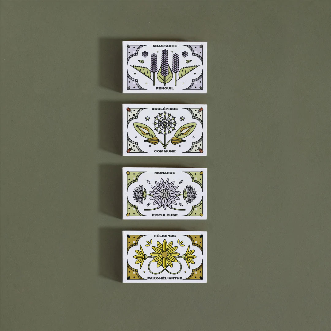 Quatre (4) petites boites, chacune illustrée avec la variété de semences qu'elle renferme.