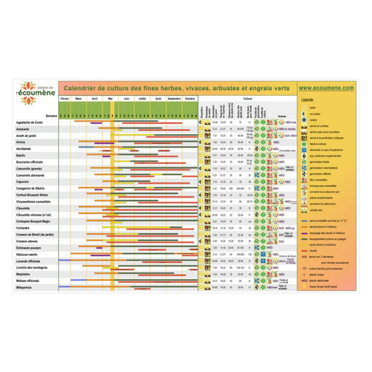 Calendrier de culture - Fines herbes, vivaces, arbustes et engrais verts