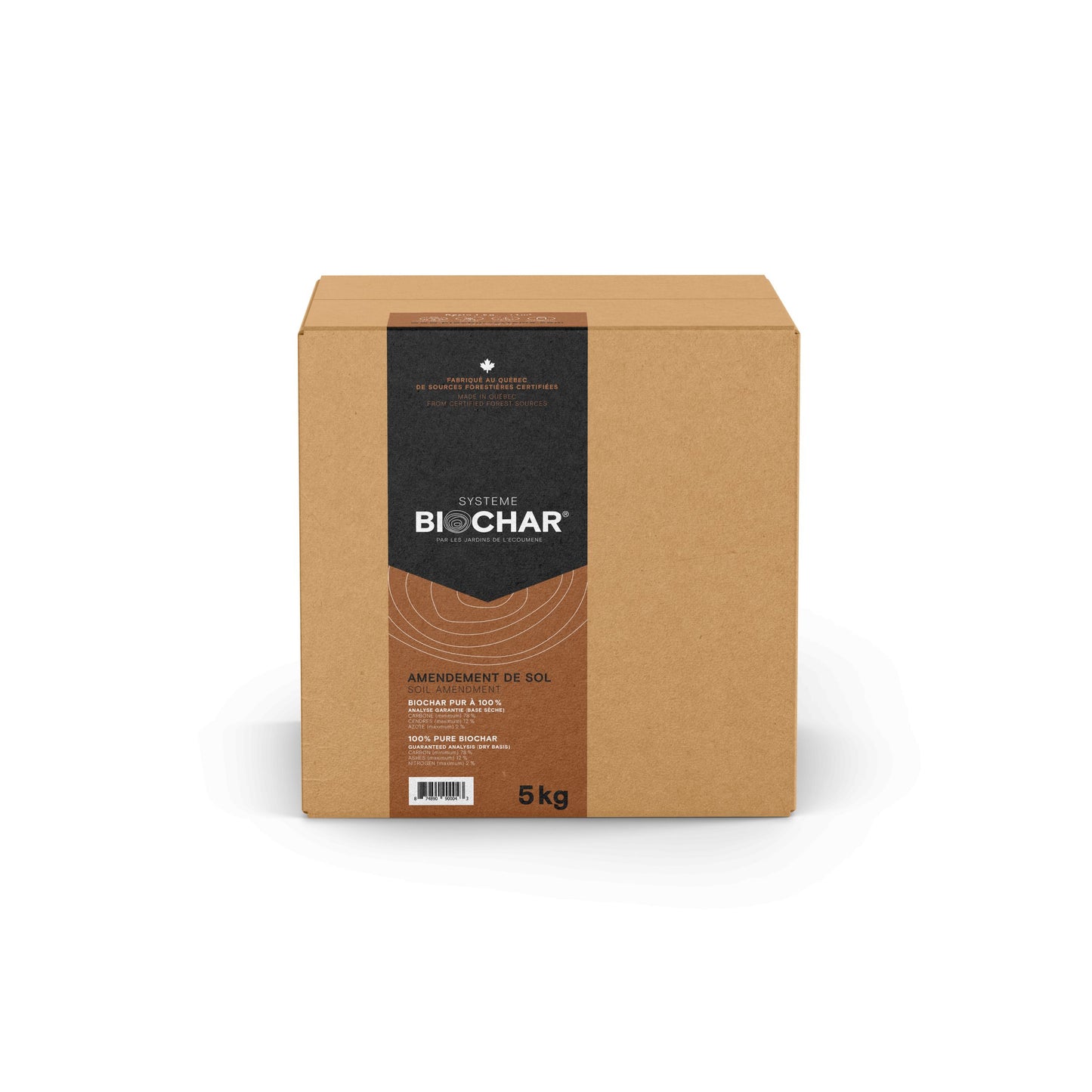Boîte en carton carrée de 5kg de Biochar.